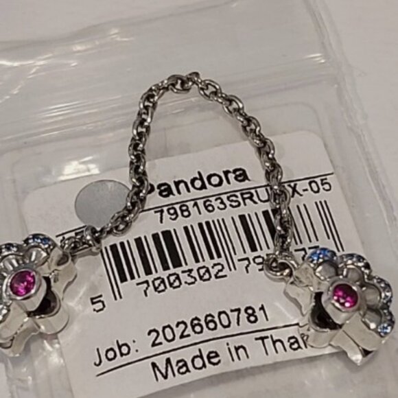 Auth PANDORA SS *CHINA EXCLUSIVE* Blue & Pink Fan Safety Chain Clip 798163SRUMX - Picture 5 of 11